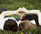Romantyczna para Układanie na trawie